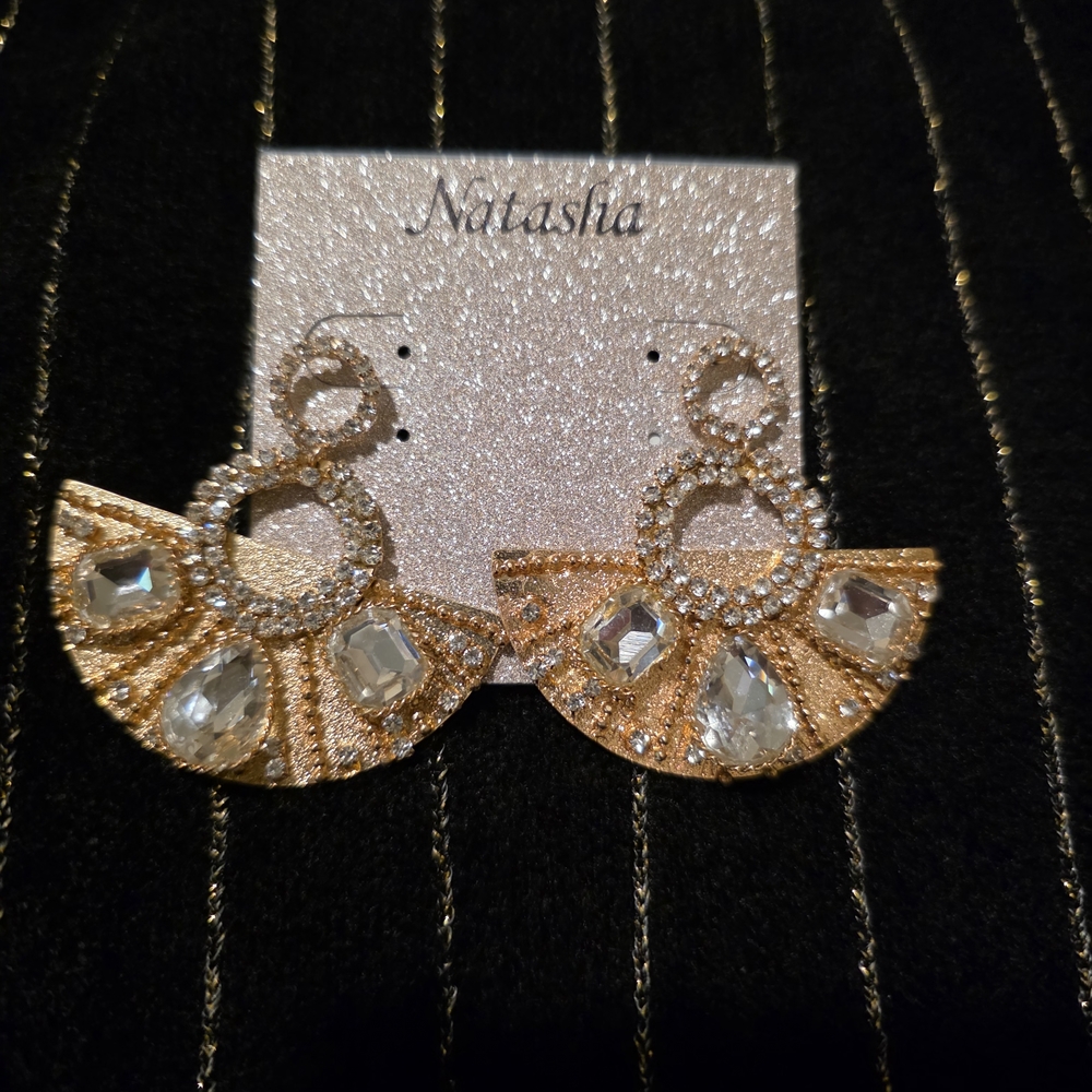 Natasha Couture Gold and Silver Fan Earrings